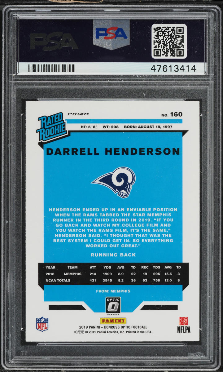 2019 Donruss Optic Holo Darrell Henderson ROOKIE #160 PSA 9 MINT