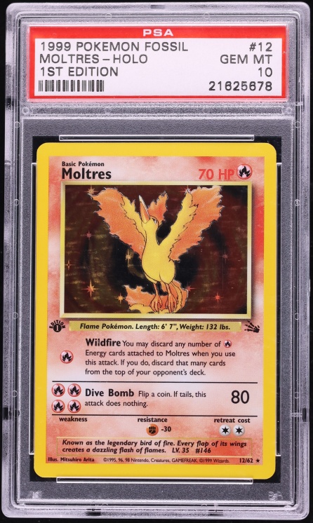1999 Pokemon Fossil 1st Edition Holo Moltres #12 PSA 10 GEM MINT