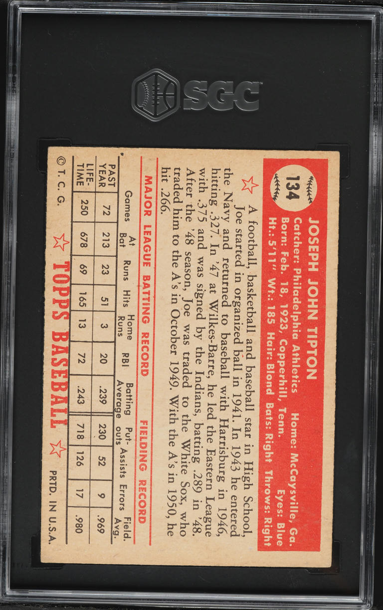 1952 Topps Joe Tipton #134 SGC 5 EX