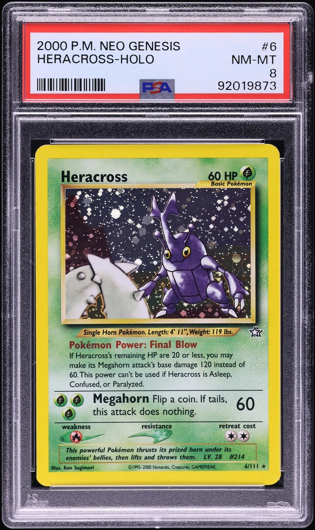 2000 Pokemon Neo Genesis Holo Heracross #6 PSA 8 NM-MT