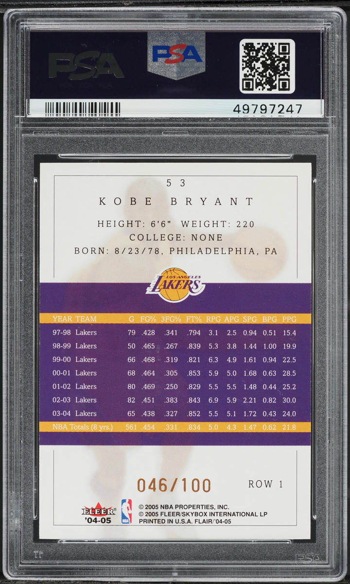 2004 Flair Row 1 Kobe Bryant /100 #53 PSA 8.5 NM-MT+