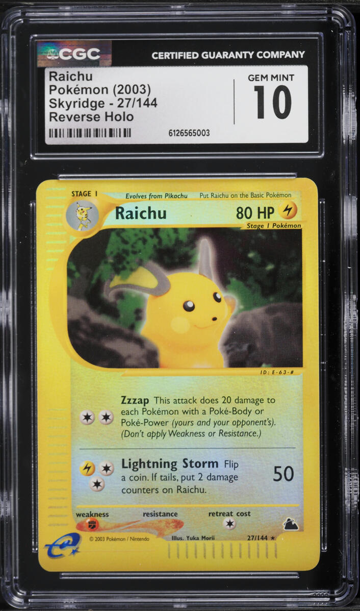 2003 Pokemon Skyridge Reverse Holo Raichu #27 CGC 10 GEM MINT