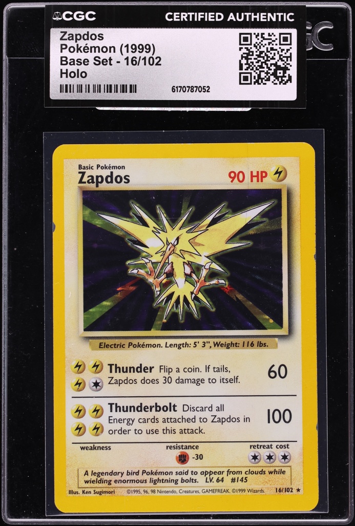 1999 Pokemon Base Set Holo Zapdos #16 CGC AUTH