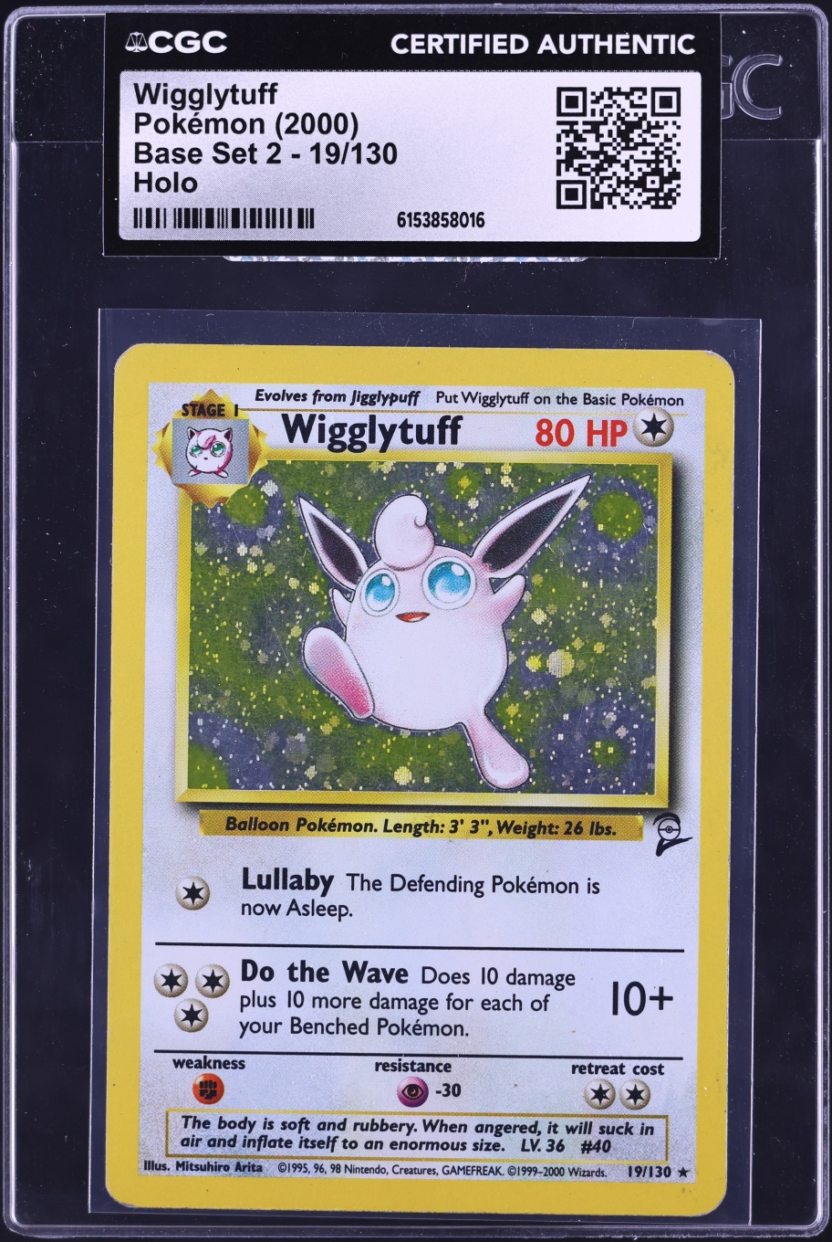 2000 Pokemon Base Set 2 Holo Wigglytuff #19 CGC AUTH