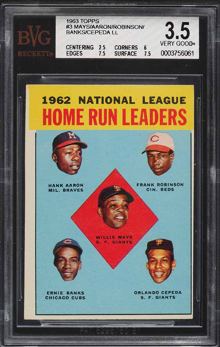 1963 Topps Willie Mays Hank Aaron Ernie Banks NL HR LDRS #3 BVG 3.5 VG+