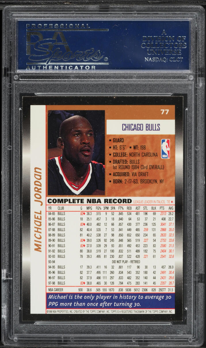 1998 Topps Basketball Michael Jordan #77 PSA 10 GEM MINT