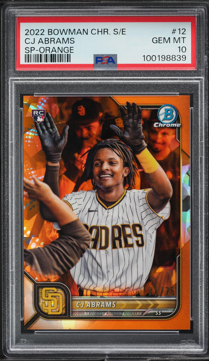 2022 Bowman Chrome Sapphire Edition Orange CJ Abrams SP ROOKIE /75 #12 PSA 10 GEM MINT