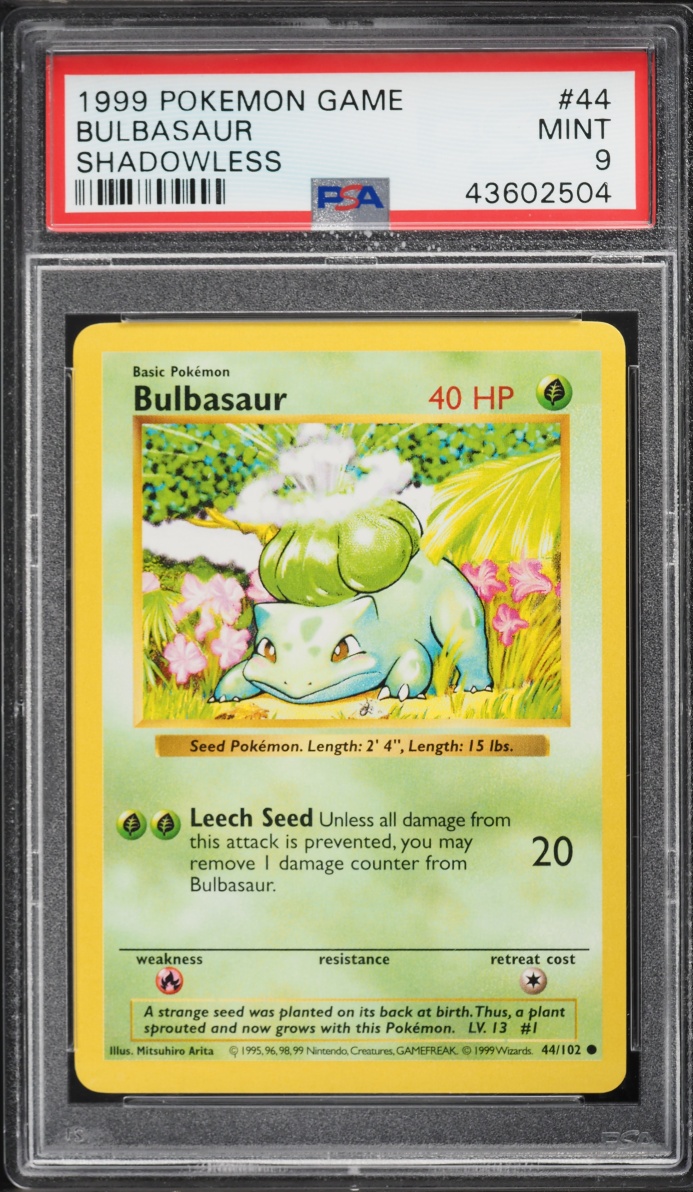 1999 Pokemon Base Set Shadowless Bulbasaur #44 PSA 9 MINT