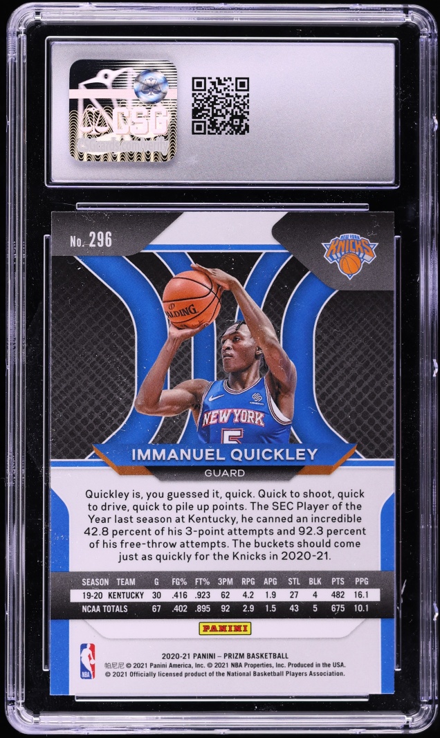 2020 Panini Prizm Immanuel Quickley ROOKIE #296 CSG 10 GEM MINT