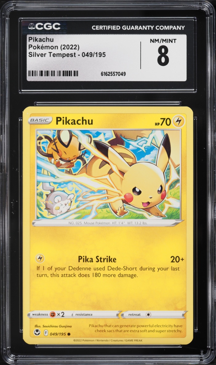 2022 Pokemon Sword & Shield Silver Tempest Pikachu #49 CGC 8 NM-MT