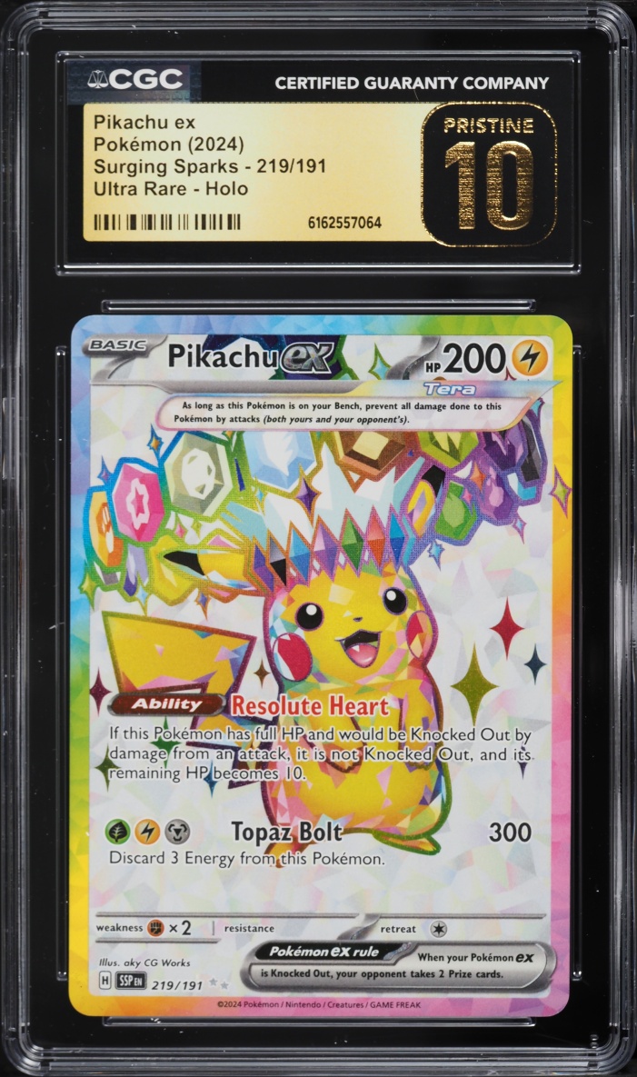2024 Pokemon Scarlet & Violet Surging Sparks Full Art Pikachu EX #219 CGC 10 PRISTINE