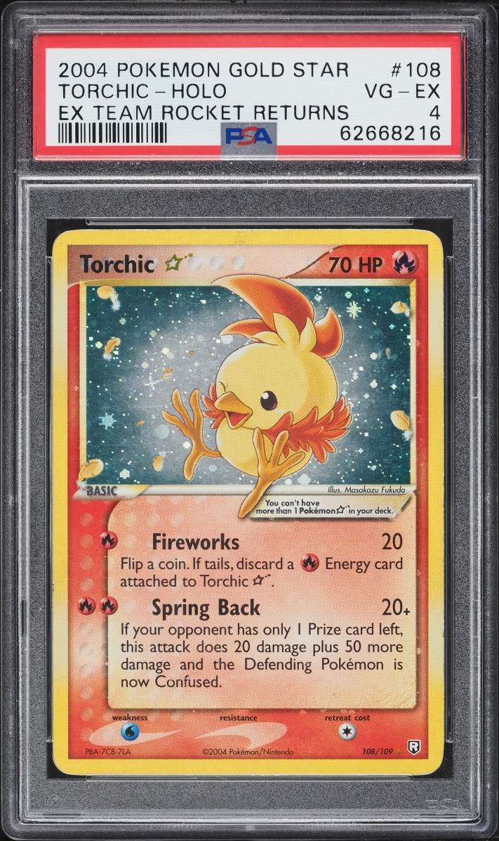 2004 Pokemon EX Team Rocket Returns Holo Torchic Gold Star #108 PSA 4 VGEX