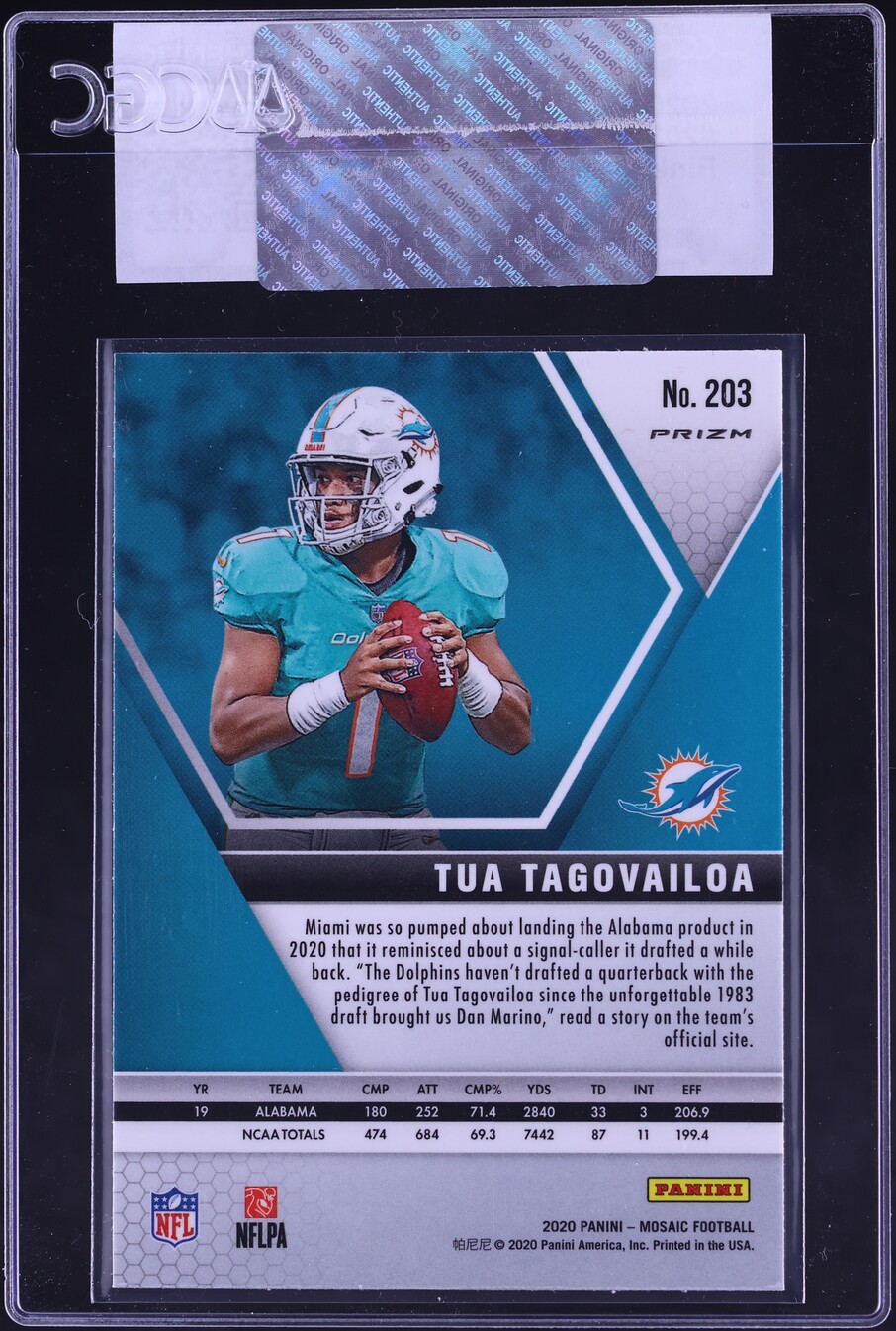 2020 Panini Mosaic Pink Camo Tua Tagovailoa ROOKIE #203 CGC AUTH
