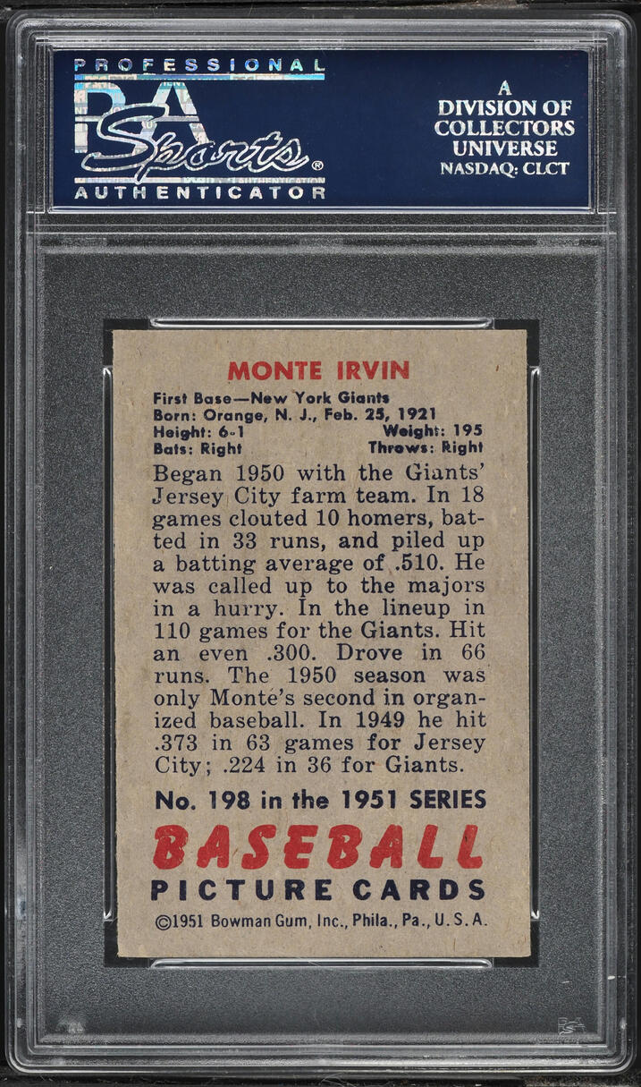 1951 Bowman Monte Irvin ROOKIE #198 PSA 6 EXMT
