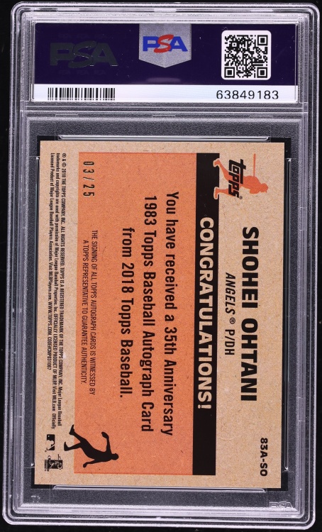 2018 Topps '83 Red Shohei Ohtani ROOKIE AUTO /25 #83A-SO PSA 8 NM-MT