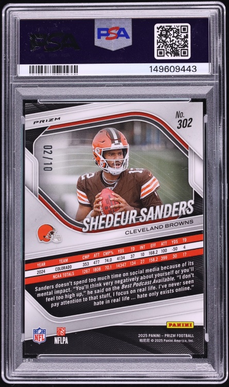 2025 Panini Prizm Gold Shedeur Sanders ROOKIE /10 #302 PSA 9 MINT