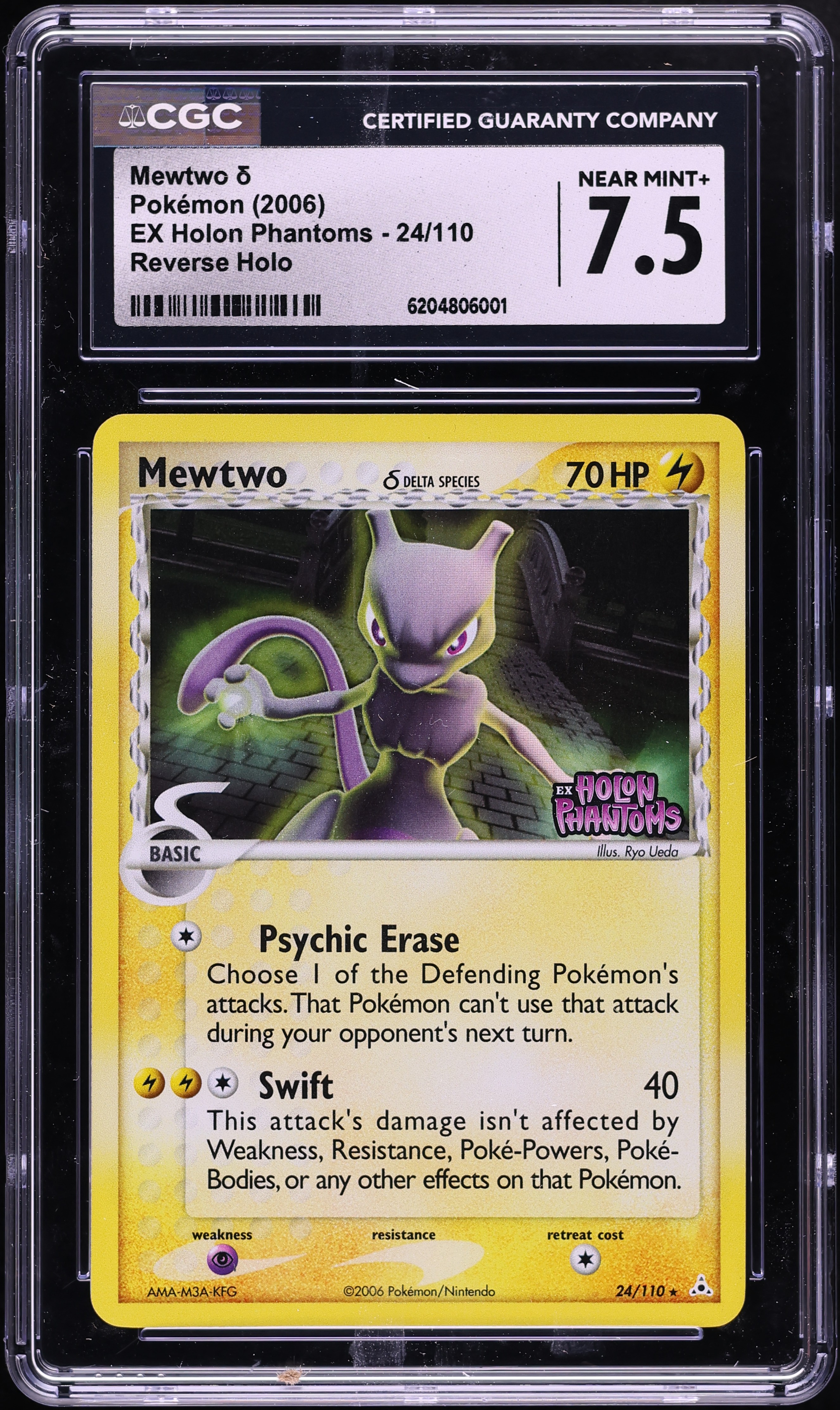 2006 Pokemon EX Holon Phantoms Reverse Holo Mewtwo #24 CGC 7.5 NRMT+