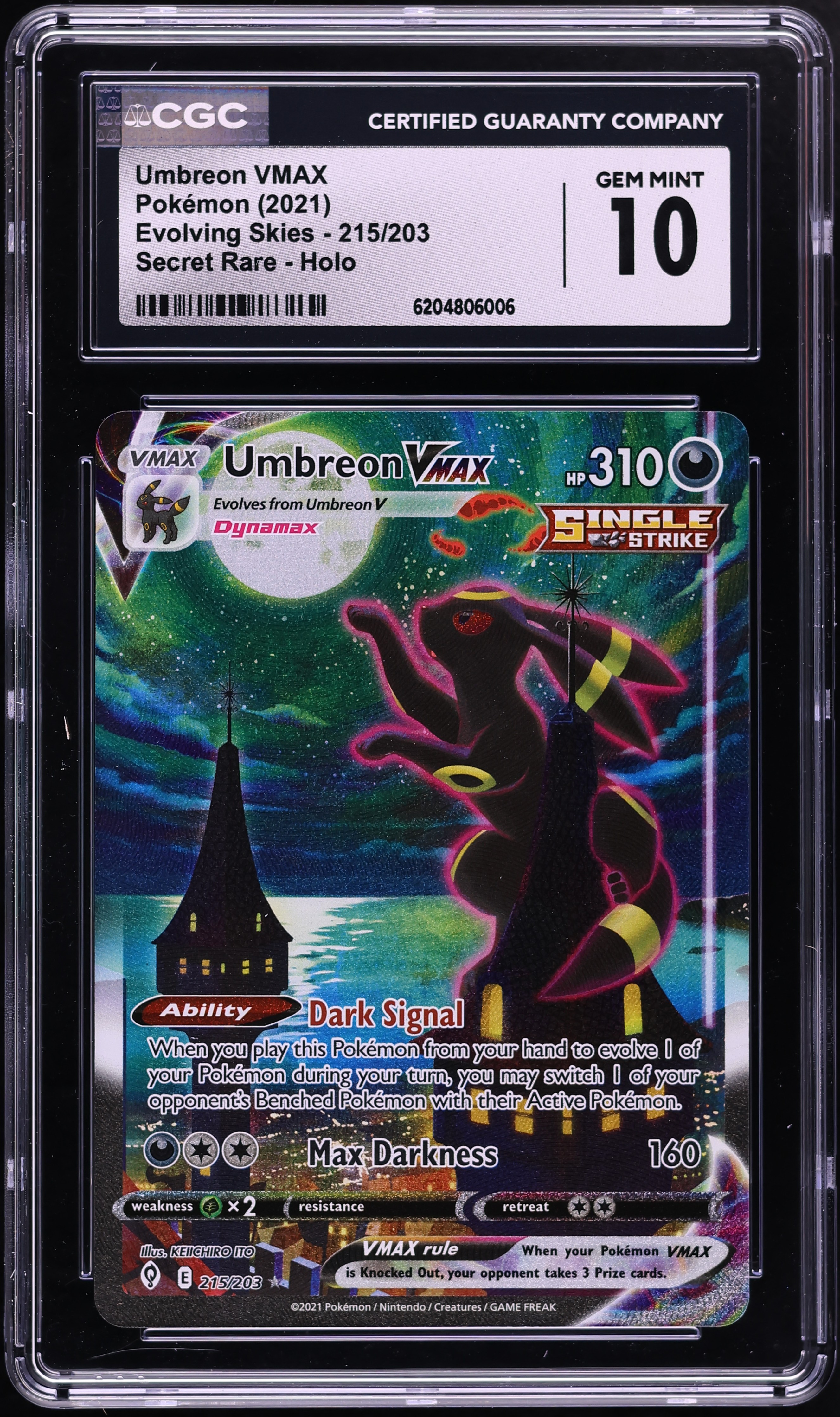 2021 Pokemon Sword & Shield Evolving Skies Alt Art Umbreon VMAX #215 CGC 10 GEM MINT