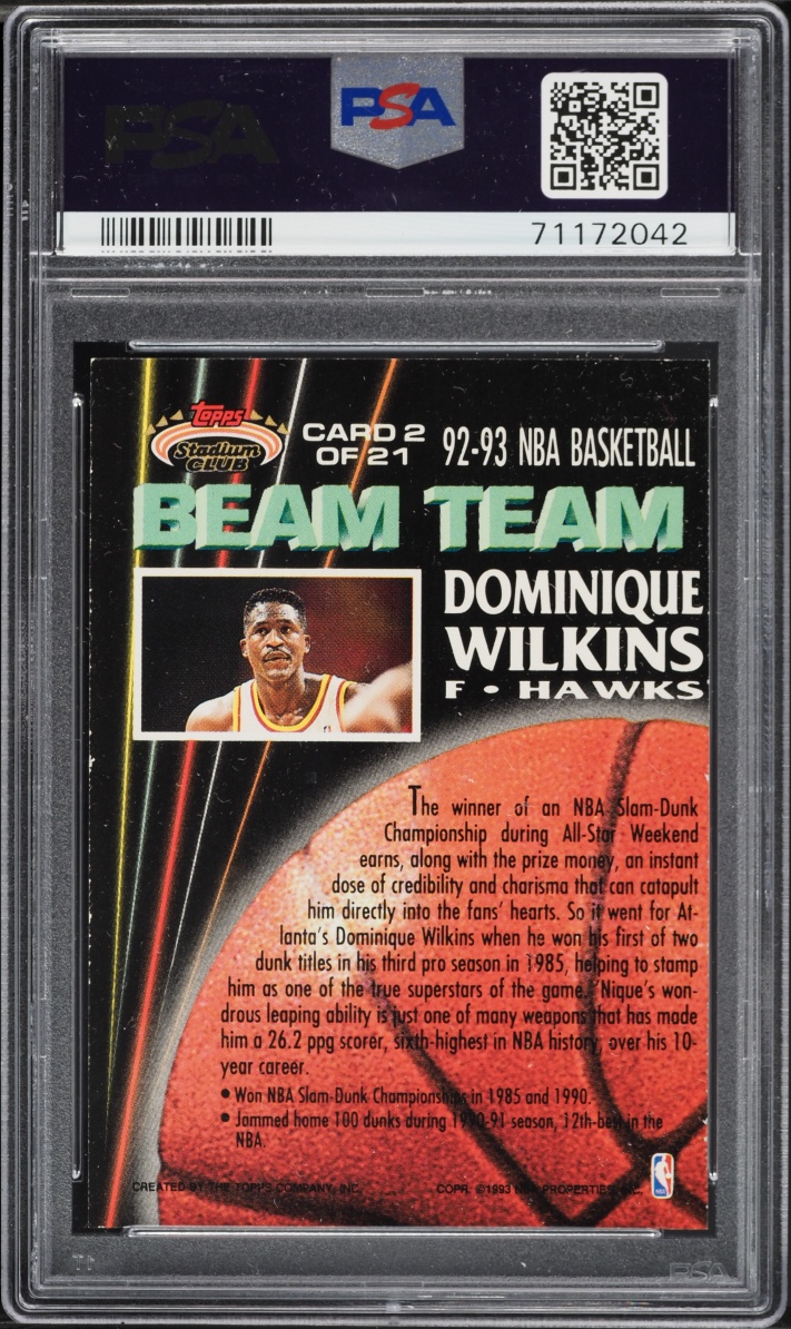 1992 Stadium Club Beam Team Members Only Dominique Wilkins #2 PSA 8.5 NM-MT+