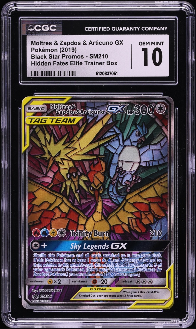 2019 Pokemon SM Promo Hidden Fates ETB Full Art Moltres Zapdos Articuno GX #SM210 CGC 10 GEM