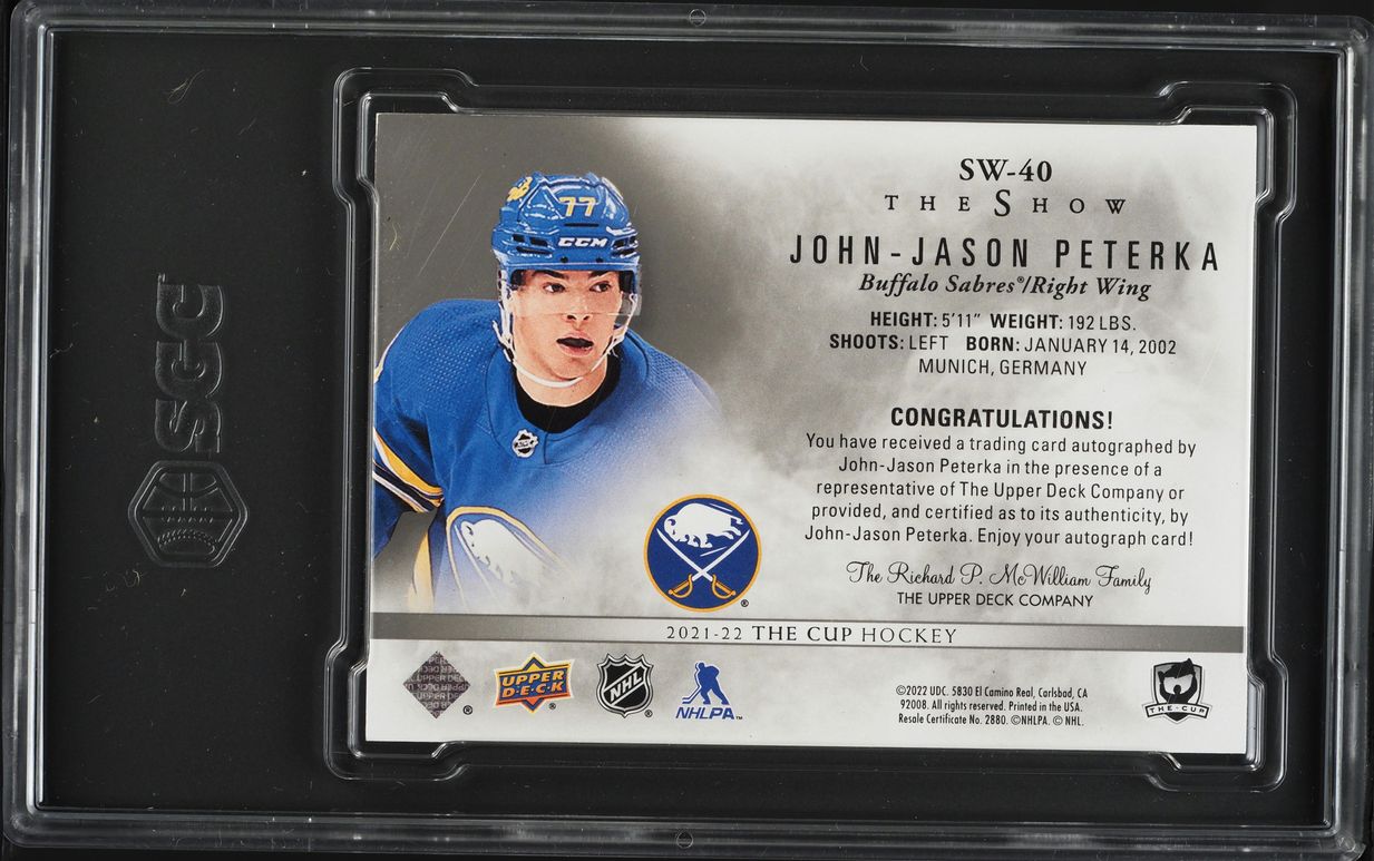 2021 Upper Deck The Cup The Show John-Jason Peterka ROOKIE AUTO #SW-40 SGC 8 NM-MT