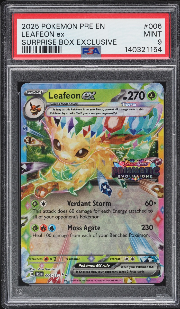 2025 Pokemon Scarlet & Violet Prismatic Evolutions Surprise Box Holo Leafeon ex #6 PSA 9 MINT