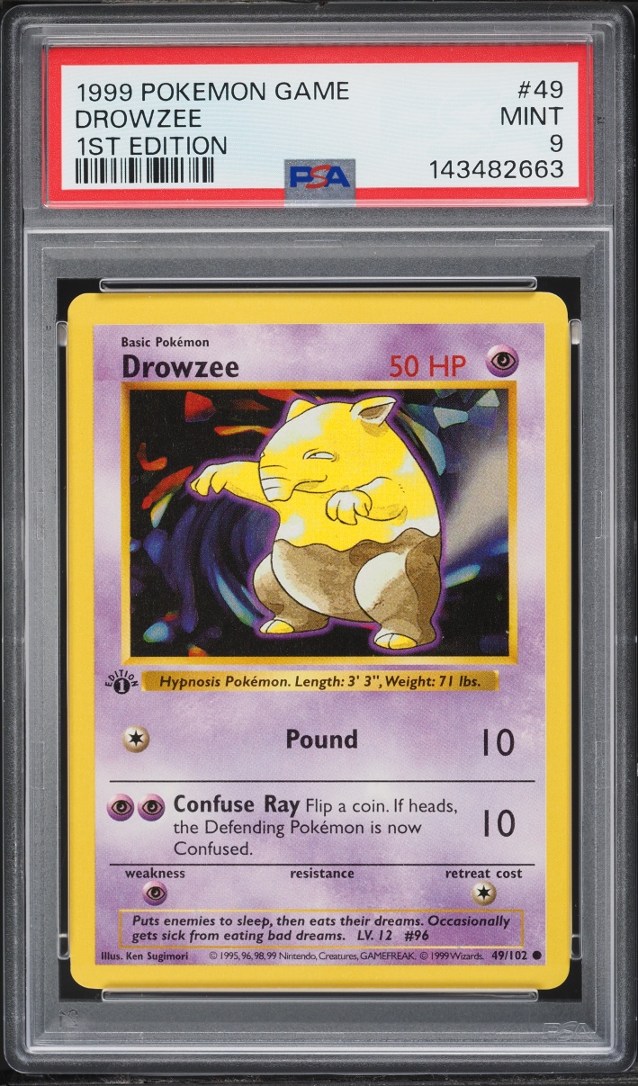 1999 Pokemon Base Set Shadowless 1st Edition Drowzee #49 PSA 9 MINT