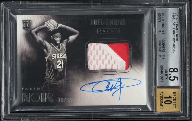 2019 Panini Noir Holo Gold Joel Embiid /10 #75 PSA 9 MINT on