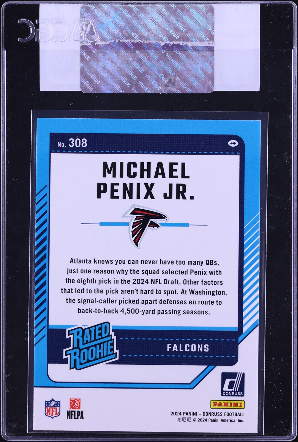 2024 Donruss Football Michael Penix Jr. ROOKIE #308 CGC AUTH