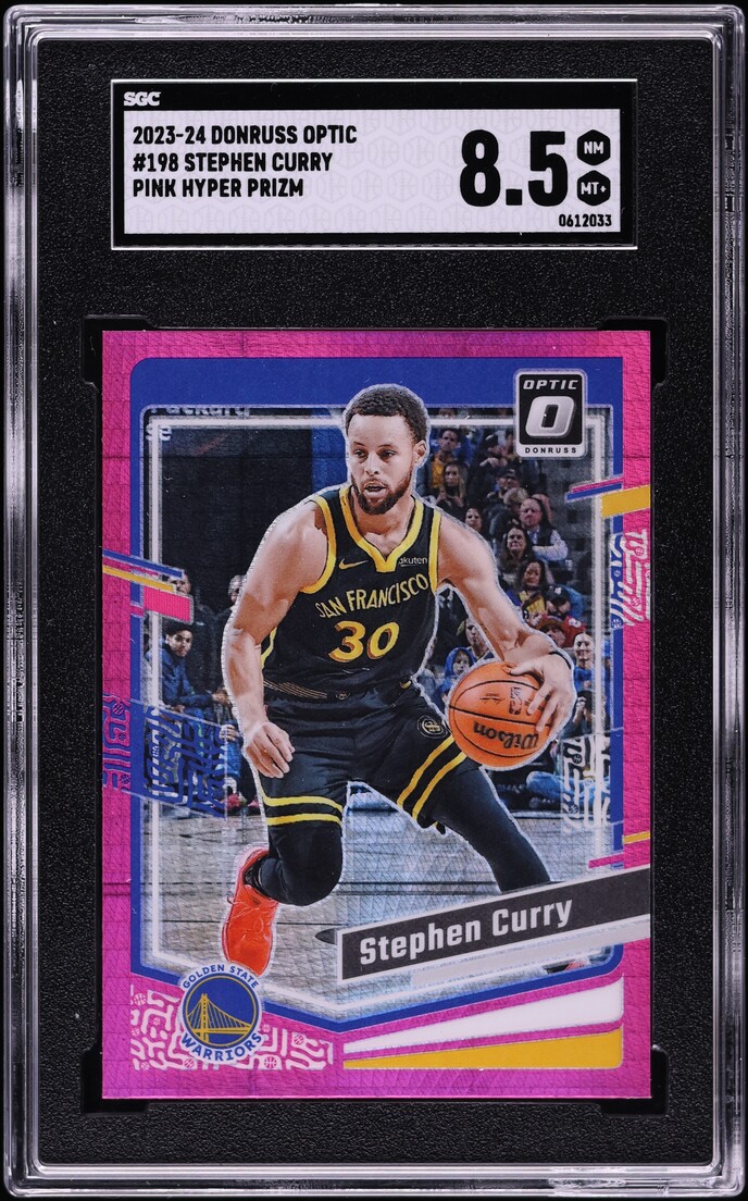 2023 Donruss Optic Pink Hyper Prizm Stephen Curry #198 SGC 8.5 NM-MT+