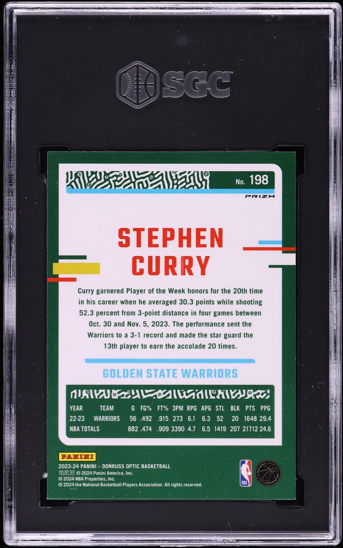 2023 Donruss Optic Pink Hyper Prizm Stephen Curry #198 SGC 8.5 NM-MT+