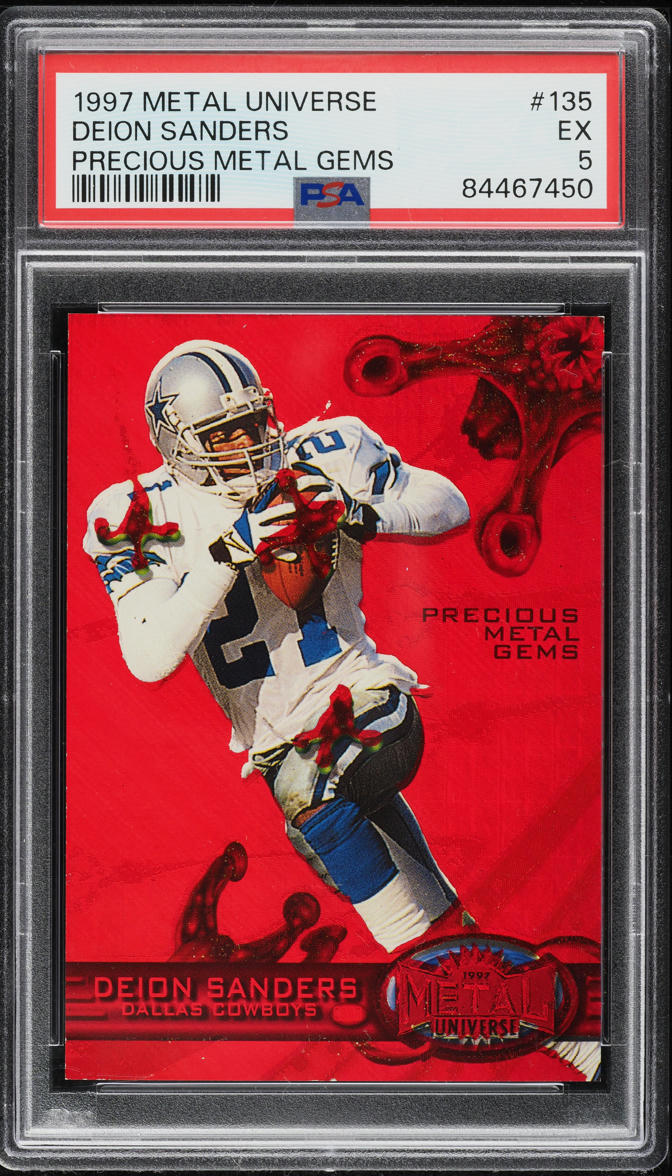 1997 Metal Universe Precious Metal Gems PMG Red Deion Sanders /150 #135 PSA 5 EX - Photo 1