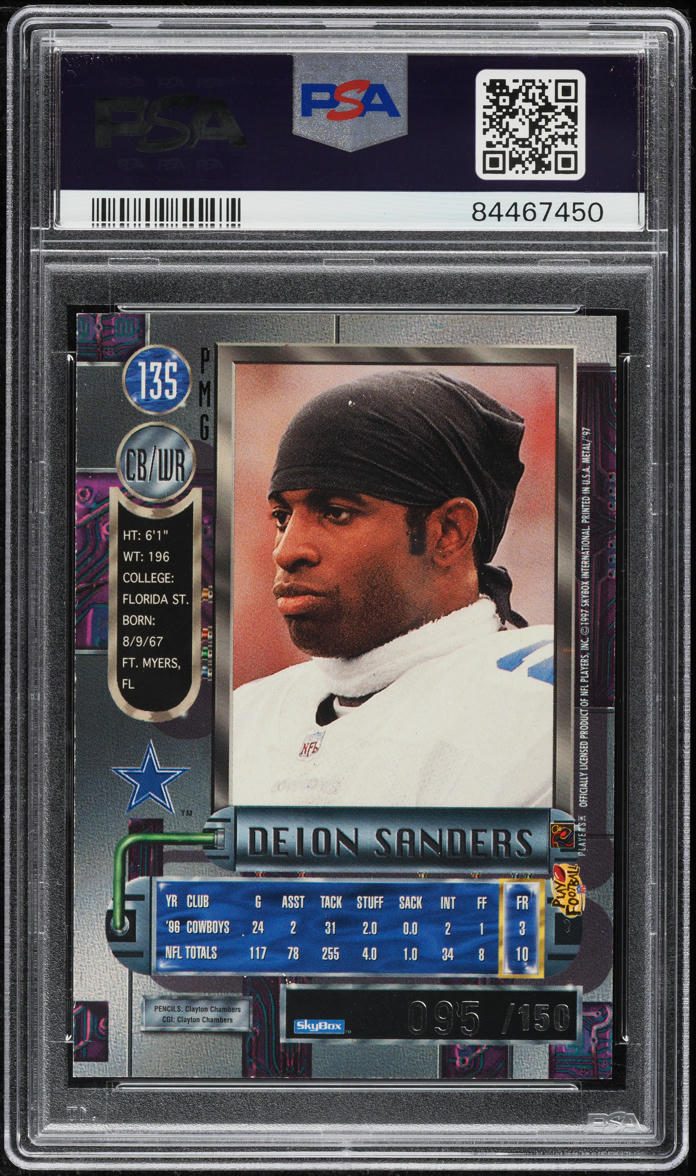 1997 Metal Universe Precious Metal Gems PMG Red Deion Sanders /150 #135 PSA 5 EX - Photo 2