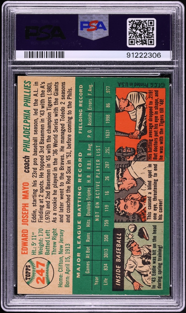 1954 Topps Eddie Mayo #247 PSA 7 NRMT