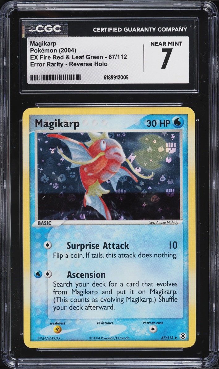 2004 Pokemon EX Fire Red & Leaf Green Reverse Holo Error Rarity Magikarp #67 CGC 7 NRMT