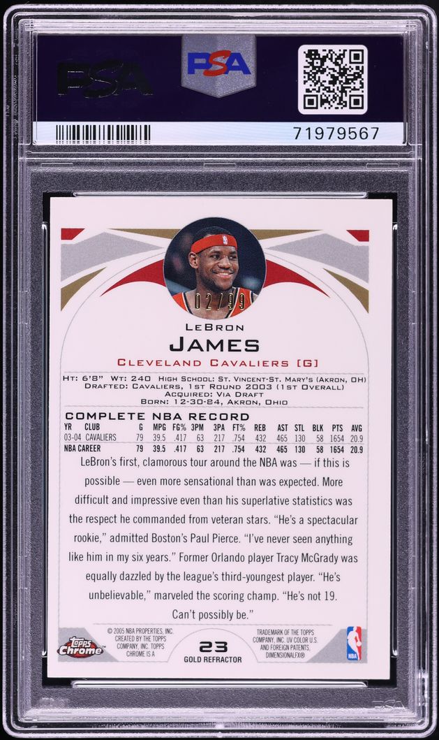 2004 Topps Chrome Gold Refractor LeBron James /99 #23 PSA 9 MINT