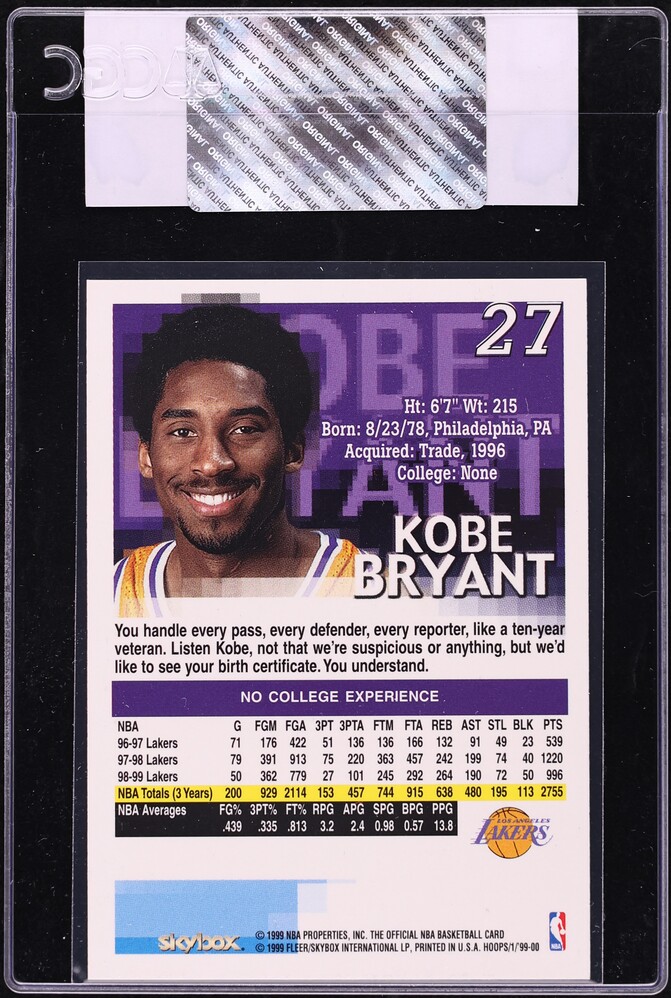 1999 Hoops Kobe Bryant #27 CGC AUTH