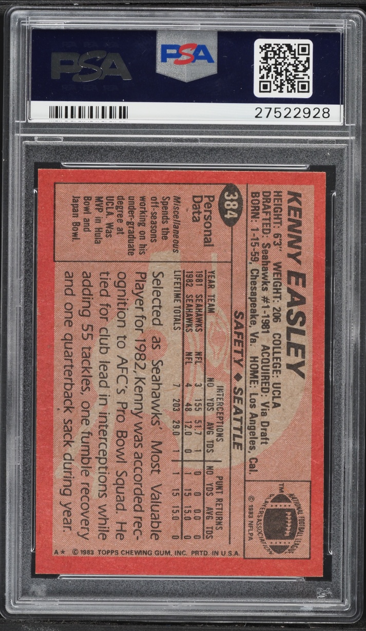 1983 Topps Football Kenny Easley ROOKIE #384 PSA 9 MINT