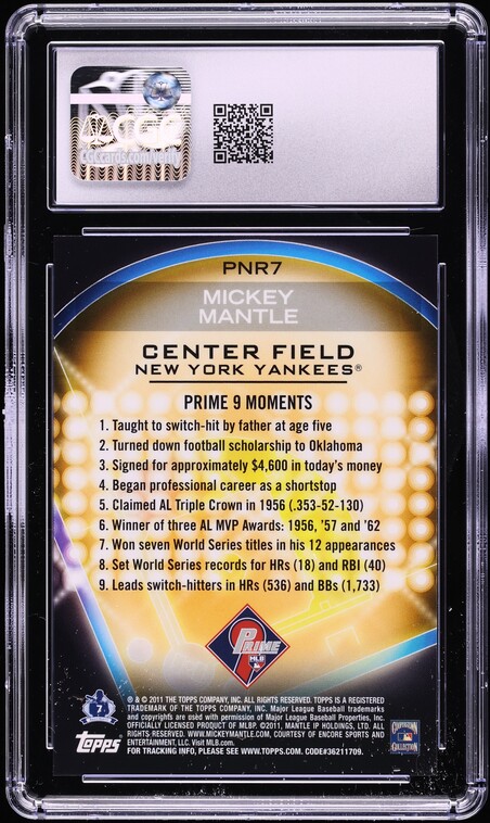 2011 Topps Prime 9 Player Of The Week Mickey Mantle #PNR7 CGC 10 GEM MINT