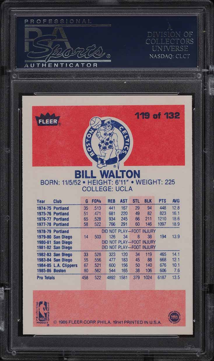 1986 Fleer Basketball Bill Walton #119 PSA 9 MINT