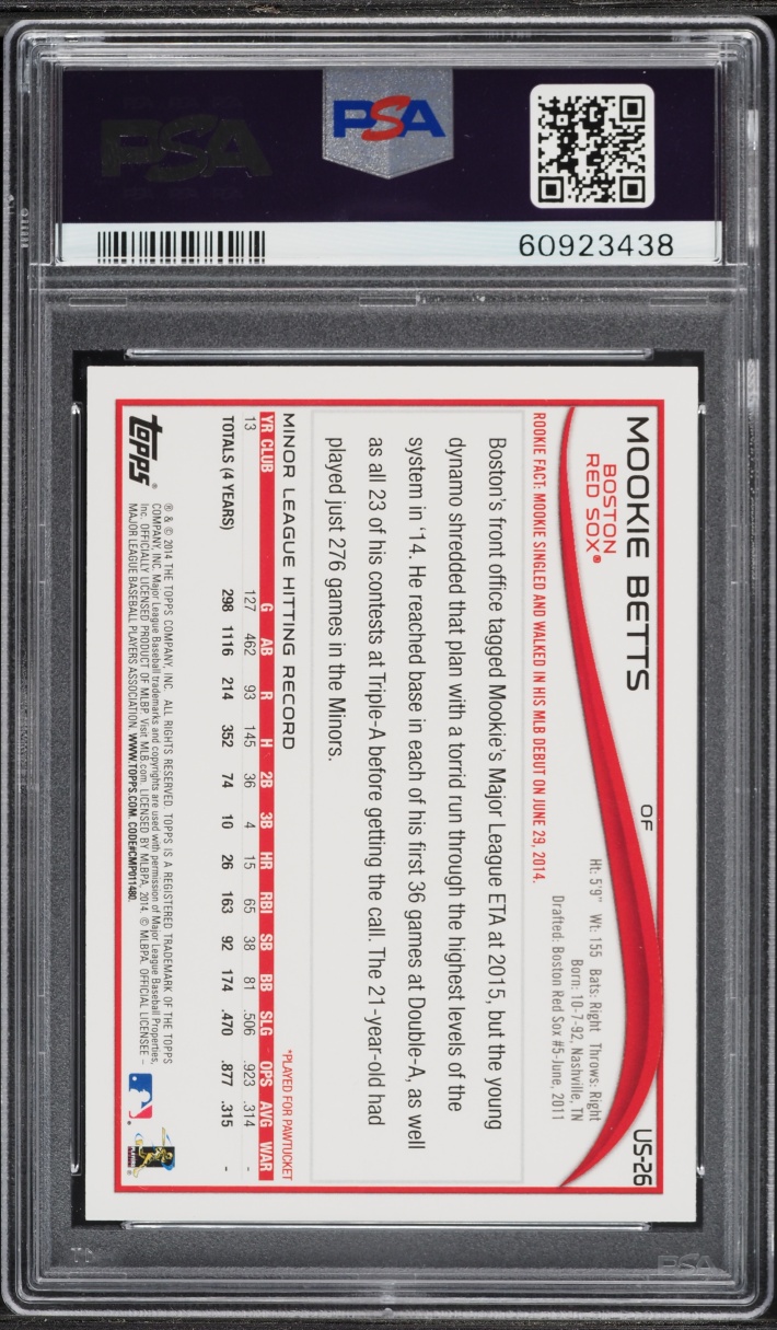 2014 Topps Update Batting Mookie Betts ROOKIE #US-26 PSA 10 GEM MINT