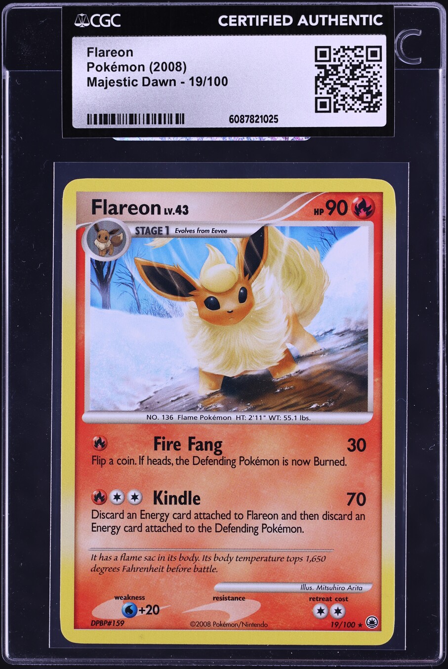 2008 Pokemon Diamond & Pearl Majestic Dawn Flareon #19 CGC AUTH