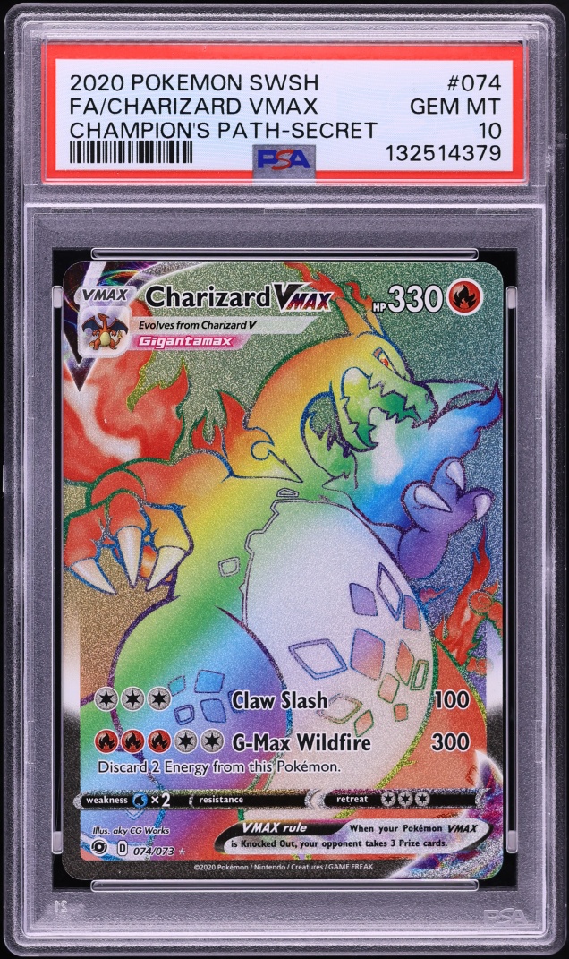 2020 Pokemon Sword & Shield Champion's Path Rainbow Rare Charizard Vmax #74 PSA 10 GEM MINT
