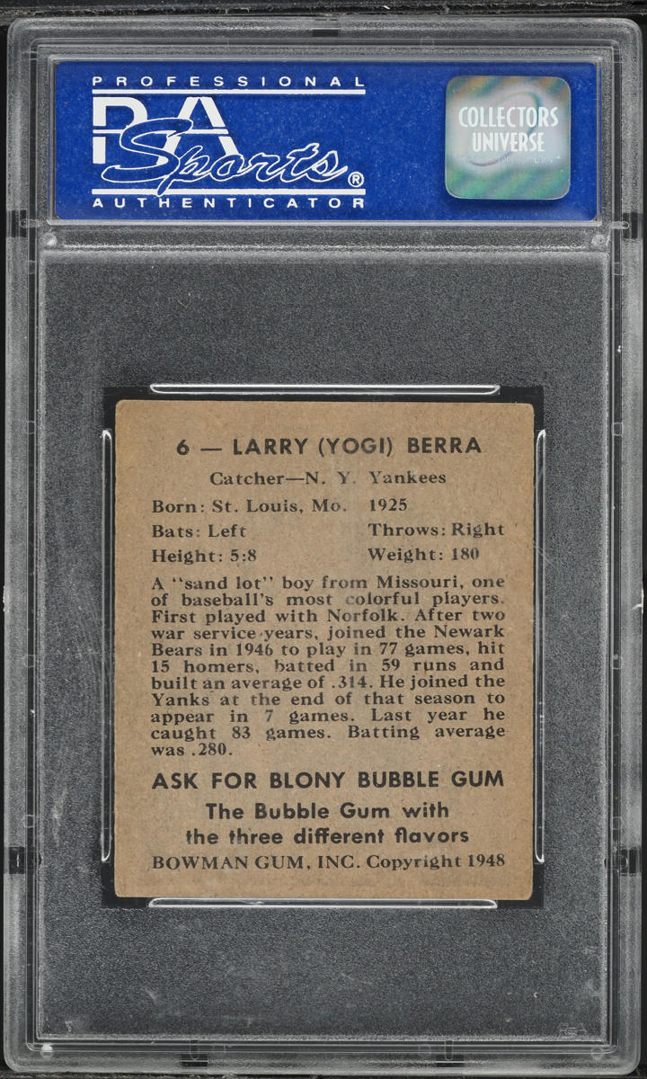 1948 Bowman Yogi Berra ROOKIE #6 PSA 6 EXMT