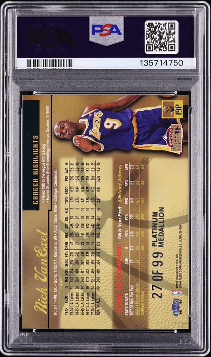 1998 Ultra Platinum Medallion Nick Van Exel /99 #19P PSA 4 VGEX - Photo 2