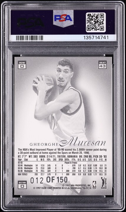 1996 Flair Showcase Legacy Collection Row 0 Gheorghe Muresan /150 #43 PSA 9 MINT - Photo 2