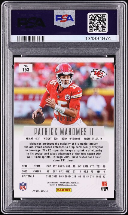 2024 Panini Prizm Deca Gold Patrick Mahomes II /10 #153 PSA 9 MINT - Photo 2