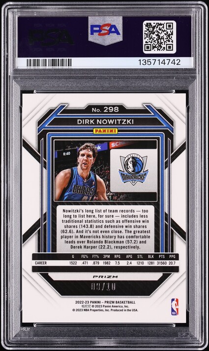 2022 Panini Prizm Gold Dirk Nowitzki /10 #298 PSA 9 MINT - Photo 2