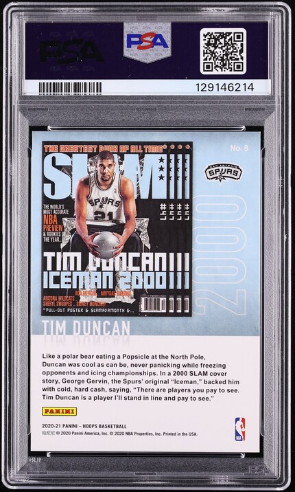 2020 Hoops Slam Green Explosion Tim Duncan /89 #8 PSA 9 MINT - Photo 2