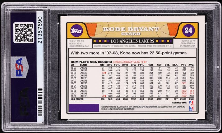 2008 Topps Chrome Refractor Kobe Bryant w/ LeBron James #24 PSA 10 GEM MINT - Photo 2